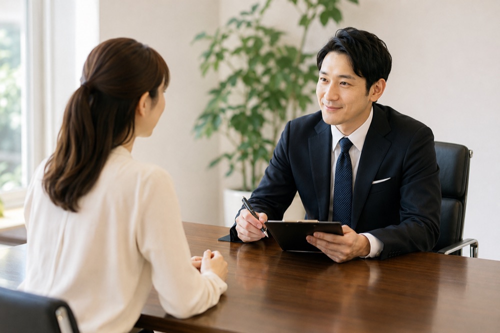 相談室で専門スタッフが相談を受ける様子